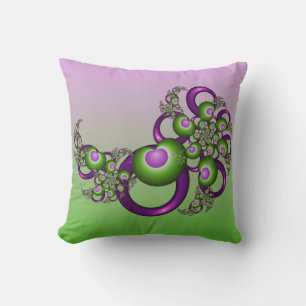 Lovely Pink Green Hearts Modern Abstract Fractal Cushion