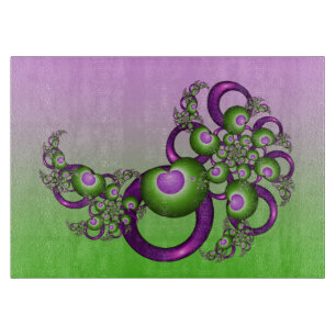 Lovely Pink Green Hearts Modern Abstract Fractal Cutting Board