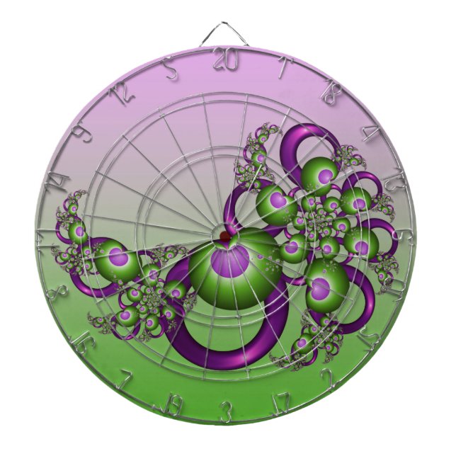 Lovely Pink Green Hearts Modern Abstract Fractal Dartboard (Front)