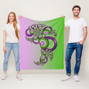 Lovely Pink Green Hearts Modern Abstract Fractal Fleece Blanket