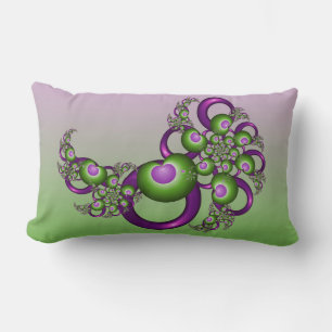 Lovely Pink Green Hearts Modern Abstract Fractal Lumbar Cushion