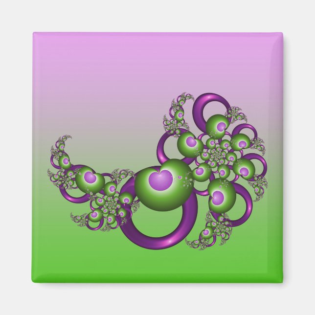 Lovely Pink Green Hearts Modern Abstract Fractal Magnet (Front)