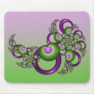 Lovely Pink Green Hearts Modern Abstract Fractal Mouse Pad