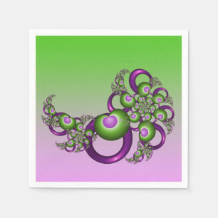 Lovely Pink Green Hearts Modern Abstract Fractal Napkin