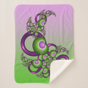 Lovely Pink Green Hearts Modern Abstract Fractal Sherpa Blanket