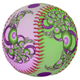 Lovely Pink Green Hearts Modern Abstract Fractal Softball