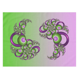 Lovely Pink Green Hearts Modern Abstract Fractal Tablecloth