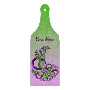 Lovely Pink Green Hearts Modern Fractal Art Name Cutting Board