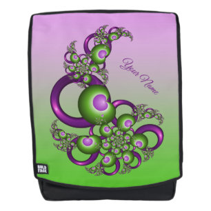 Lovely Pink Green Hearts Modern Fractal Name Backpack