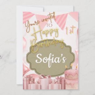 Lovely Pink Happy1st Birthday Invite