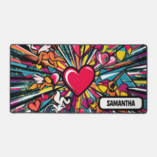 Lovely pink heart personalised name cute  desk mat