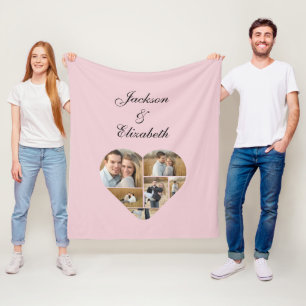 Lovely Pink Heart Photo Collage Personalised  Fleece Blanket