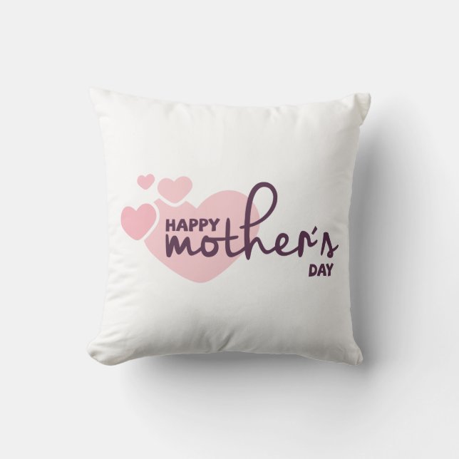 Lovely Pink Hearts Happy Mother's Day Throw Pillow (Front)