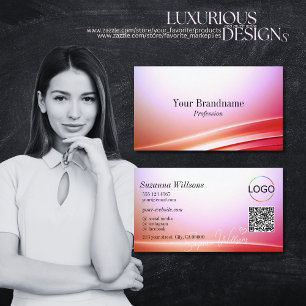 Lovely Pink Lilac Curved Decor Logo and QR Code Business Card