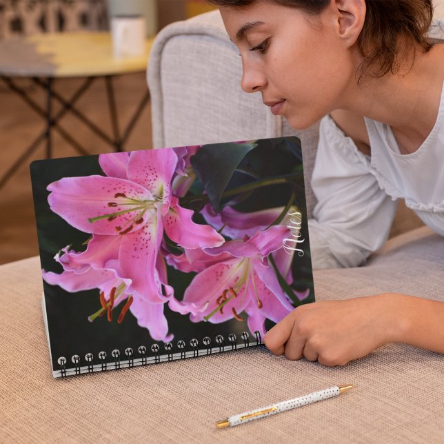 Lovely Pink Lily Blooms Floral Notebook (In Situ)