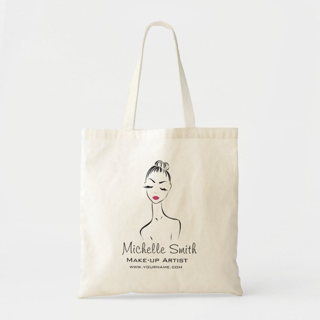 Lovely pink lips make up artist  branding tote bag (Front)