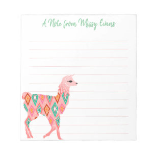 Lovely Pink Llama Personalised Lined Notepad