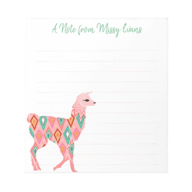 Lovely Pink Llama Personalised Lined Notepad (Front)