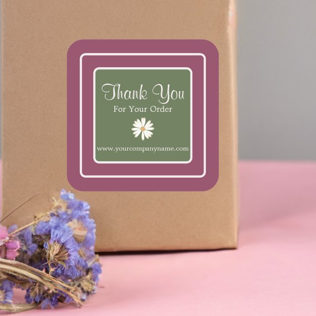 Lovely Pink Magenta Olive Green Daisy Thank You  Square Sticker (Creator Uploaded)