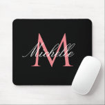 lovely pink monogram black  mouse pad<br><div class="desc">Elegant pink colour monogram on a solid black colour with chic script lettering.  You can change the colour and text.</div>