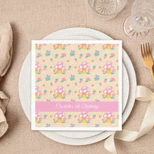 Lovely Pink Mushroom pattern Yellow Napkin