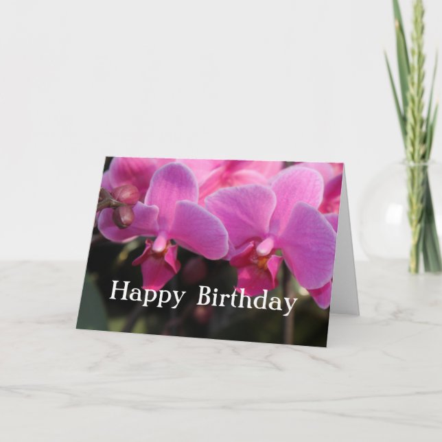 Lovely pink orchid flowers. Birthday wishes Card (Front)