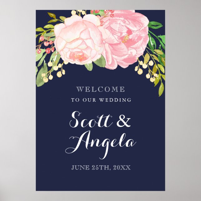 Lovely Pink Peony Welcome Sign (20x28) (Front)