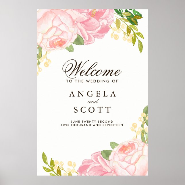 Lovely Pink Peony Welcome Sign (24x36) (Front)