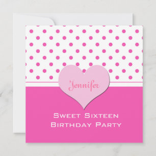 Lovely pink polka dots sweet sixteen birthday invitation