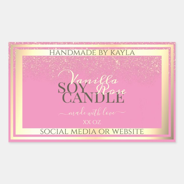 Lovely Pink Product Packaging Labels Gold Frame (Front)