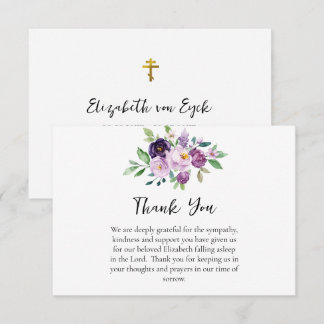 Lovely Pink Purple Watercolor Flowers Funeral Thank You Card