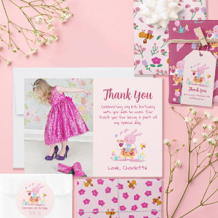 Lovely Pink rabbit Photo Flat Thank You Card