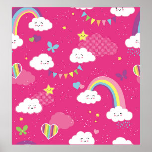Lovely Pink Rainbow Sky repeating pattern. A seaml Poster
