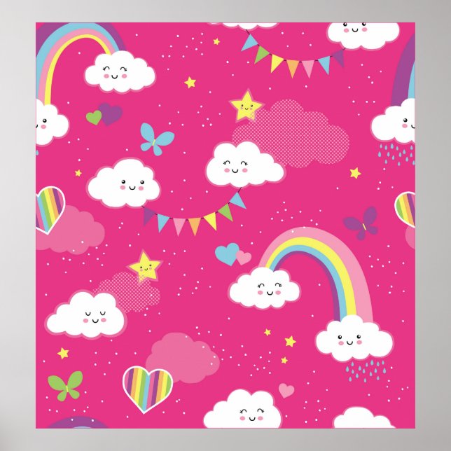 Lovely Pink Rainbow Sky repeating pattern. A seaml Poster (Front)
