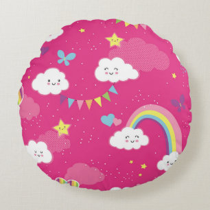 Lovely Pink Rainbow Sky repeating pattern. A seaml Round Cushion