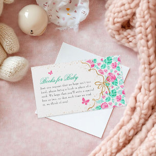 Lovely Pink Rose Floral Golden Bow Baby shower Enclosure Card
