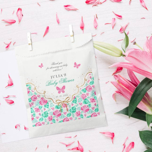Lovely Pink Rose Floral Golden Bow Baby shower Favour Bag (Creator Uploaded)