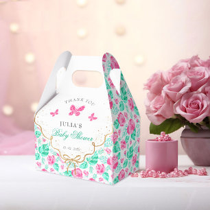 Lovely Pink Rose Floral Golden Bow Baby shower Favour Box