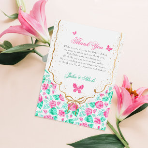 Lovely Pink Rose Floral Golden Bow Baby shower Invitation