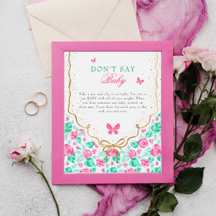 Lovely Pink Rose Floral Golden Bow Baby shower Poster