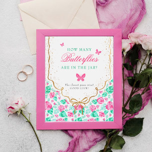 Lovely Pink Rose Floral Golden Bow Baby shower Poster