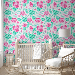 Lovely Pink Rose Floral Golden Bow Baby shower Wallpaper