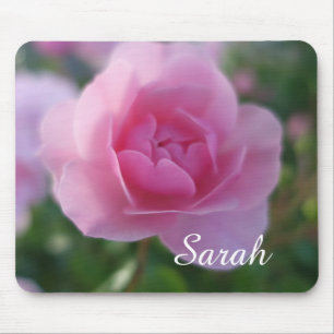 lovely pink rose flower, add your name mouse pad