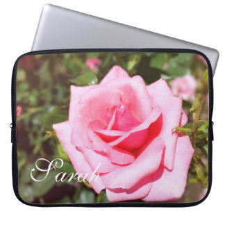 Lovely pink rose flower laptop case. with name. sleeve