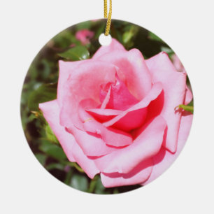 lovely pink rose flower with sweet hearts ceramic ornament