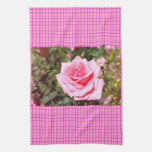 lovely pink rose flower with sweet  hearts tea towel
