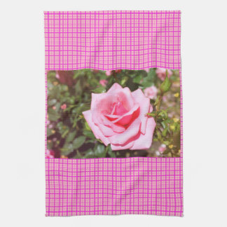 lovely pink rose flower with sweet  hearts tea towel