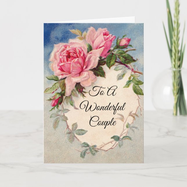 Lovely Pink Roses Anniversary Greeting Card (Front)