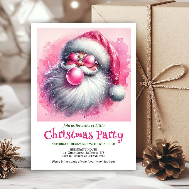 Lovely pink santa bubble gum watercolor Christmas Invitation (Lovely pink santa bubble gum watercolor Xmas invite)