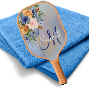 Lovely Pink Soft Pastel Flowers Monogram Name Pickleball Paddle